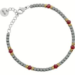 LIU JO BRACCIALE DA UOMO CON PEPITE IN ACCIAIO E PIETRE ROSSE