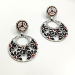 Boccardo gioielli Orecchini doppio cerchio con corallo, zirconi e smalto