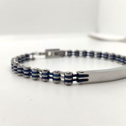 bracciale da uomo in acciaio blu e bianco effetto catena