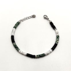 BOCCARDO GIOIELLI BRACCIALE DA UOMO IN ACCIAIO E PIETRE BIANCHE GRIGIO E NERO EFFETTO MARMO