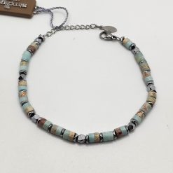 SIMPLIGOLD GIOIELLI BRACCIALE DA UOMO IN ACCIAIO E PIETRE AZZURRE E BEIGE