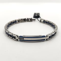 SIMPLIGOLD GIOIELLI BRACCIALE DA UOMO IN ACCIAIO E CERAMICA CON ZAFFIRO