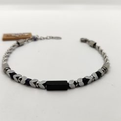 SIMPLIGOLD GIOIELLI BRACCIALE DA UOMO IN ACCIAIO E PIETRE NERE