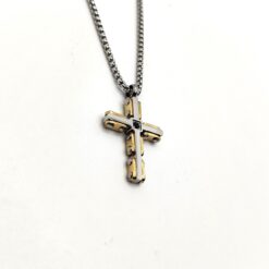 SIMPLIGOLD GIOIELLI COLLANA CROCE DA UOMO IN ACCIAIO BICOLORE