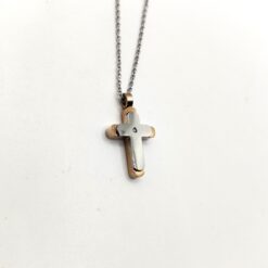 SIMPLIGOLD GIOIELLI COLLANA CROCE DA UOMO IN ACCIAIO E ORO ROSA CON DIAMANTE