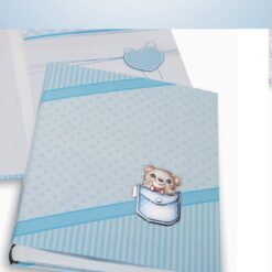 ALBUM PORTAFOTO CELESTE CON ORSETTOIN TASCA IN ARGENTO