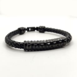 POLICE BRACCIALE IN ACCIAIO E PELLE NERO